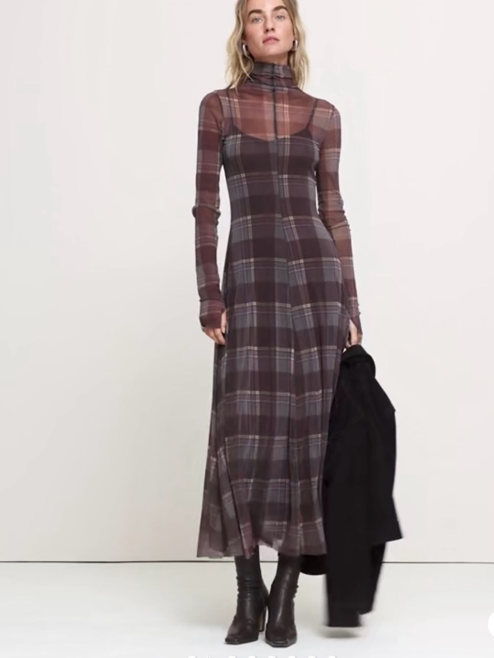 NEW Banana Republic MESH LONG-SLEEVE MAXI DRESS, M